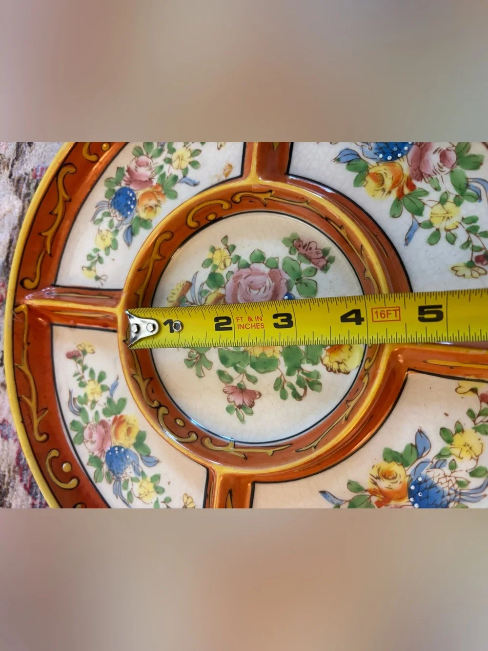 Vintage Japanese Moriyama Mori-Machi Hand-Painted Divided Relish Serving Plate